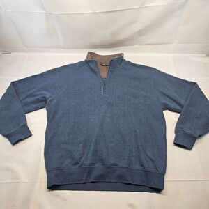 Orvis Sweater Adult Large Cobalt Blue‎ 1/4 Zip High Neck Mock Wool Blend Mens